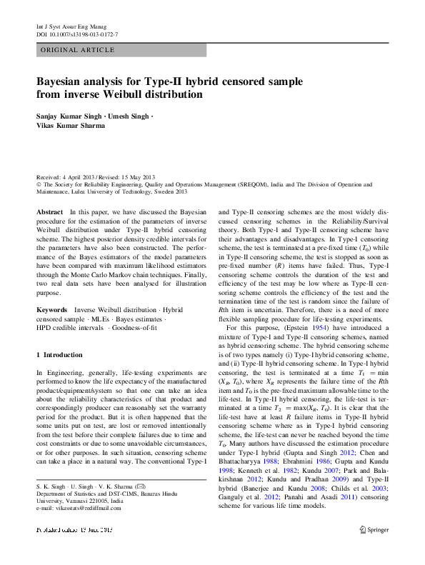 (PDF) Bayesian analysis for Type-II hybrid censored sample from inverse ...