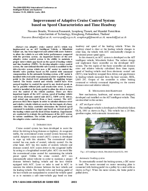 (PDF) Improvement of adaptive cruise control system based on speed ...