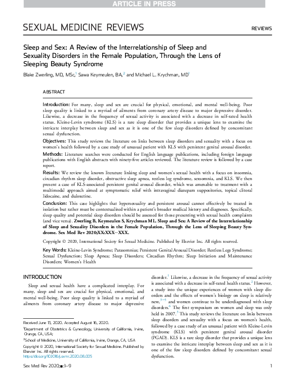 (PDF) Sleep and Sex: A Review of the Interrelationship of Sleep and ...