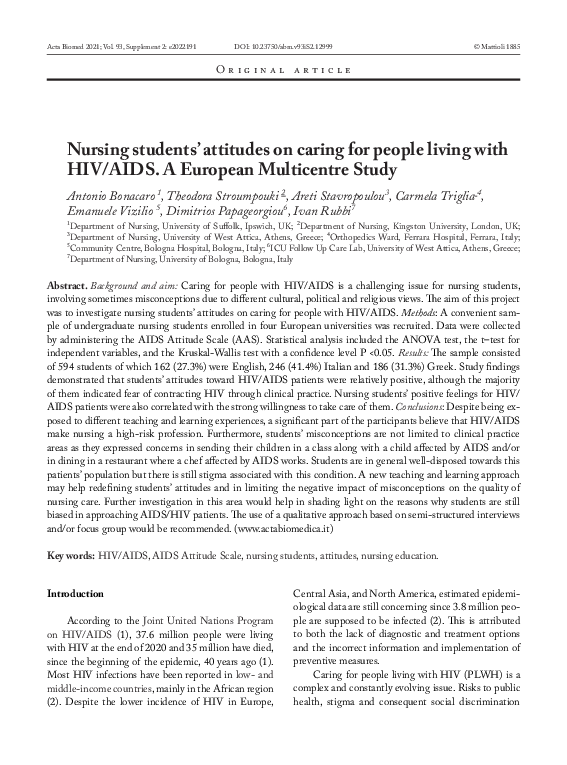 (PDF) Nursing students' attitudes on caring for people living with HIV ...