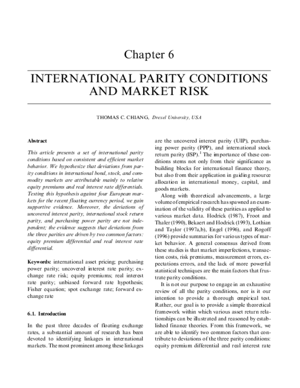 (PDF) Chapter 6 INTERNATIONAL PARITY CONDITIONS AND MARKET RISK