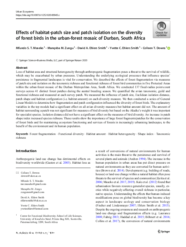 (PDF) Effects of habitat-patch size and patch isolation on the ...