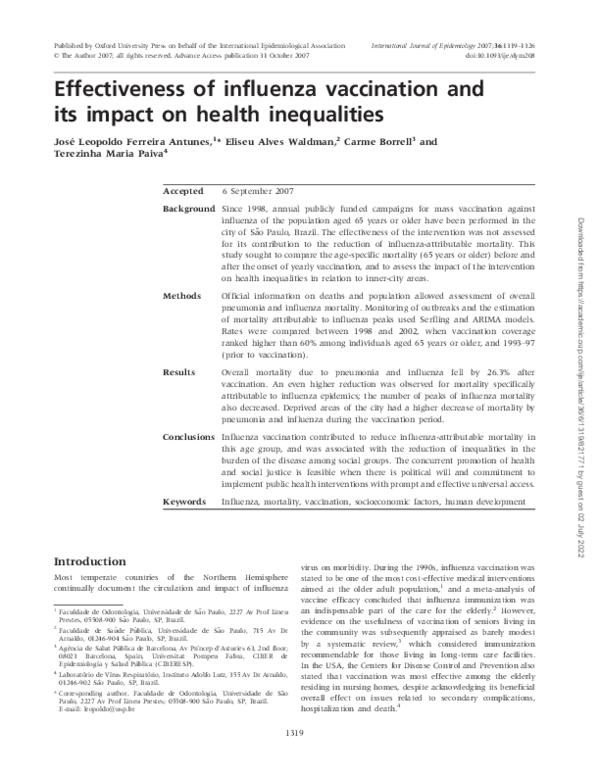 (PDF) Effectiveness of influenza vaccination and its impact on health ...