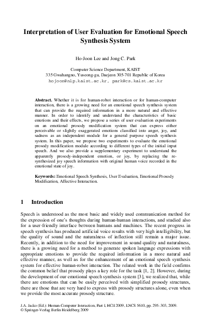 (PDF) Interpretation of User Evaluation for Emotional Speech Synthesis ...