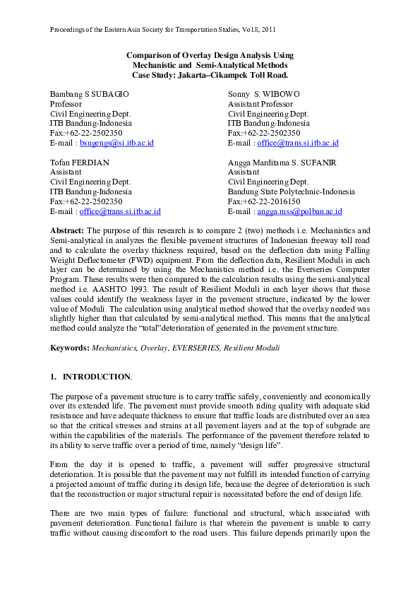 (PDF) Comparison of Overlay Design Analysis using Mechanistic and Semi ...