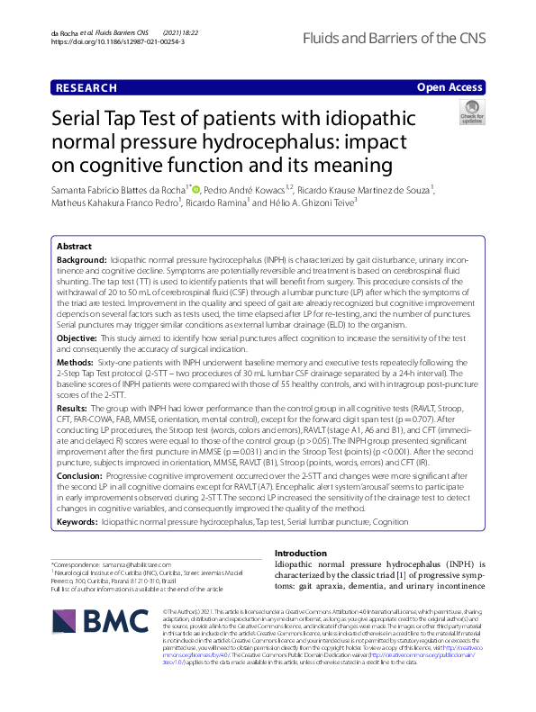 (PDF) Serial Tap Test of patients with idiopathic normal pressure ...