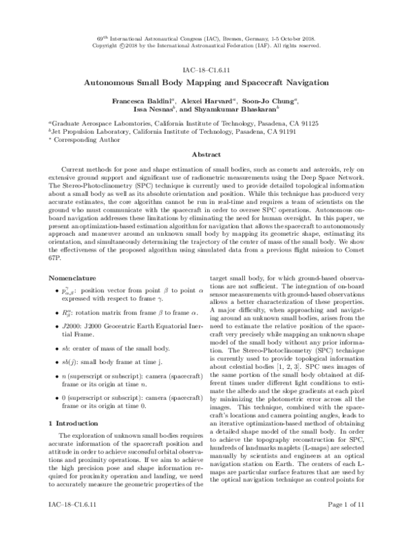 (PDF) Autonomous Small Body Mapping and Spacecraft Navigation Via Real ...