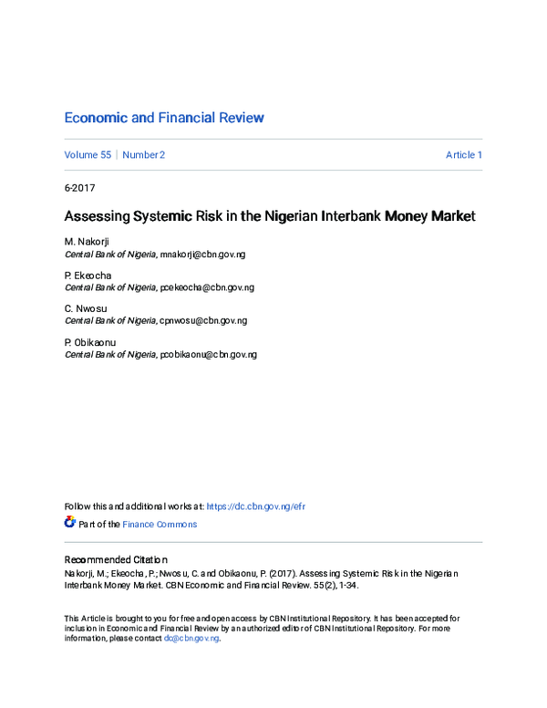 (PDF) Assessing Systemic Risk in the Nigerian Interbank Money Market