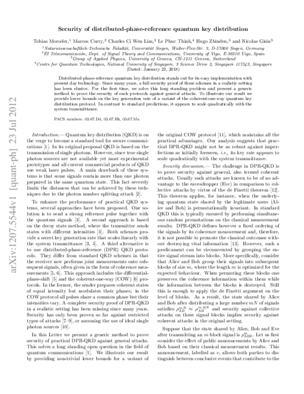 (PDF) Security of Distributed-Phase-Reference Quantum Key Distribution