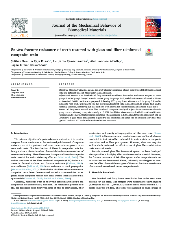 (PDF) Ex vivo fracture resistance of teeth restored with glass and ...