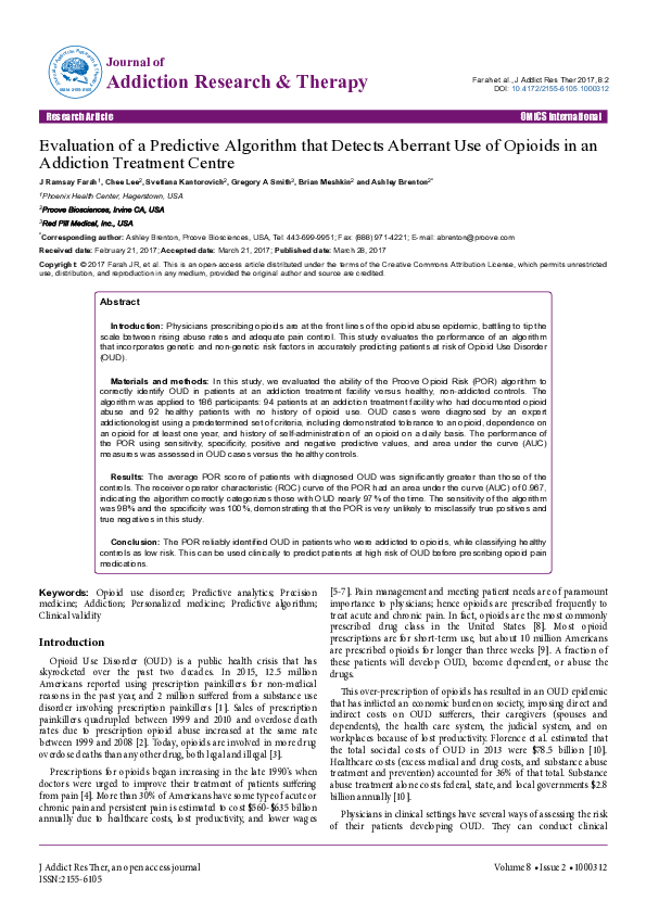 (PDF) Evaluation of a Predictive Algorithm that Detects Aberrant Use of ...