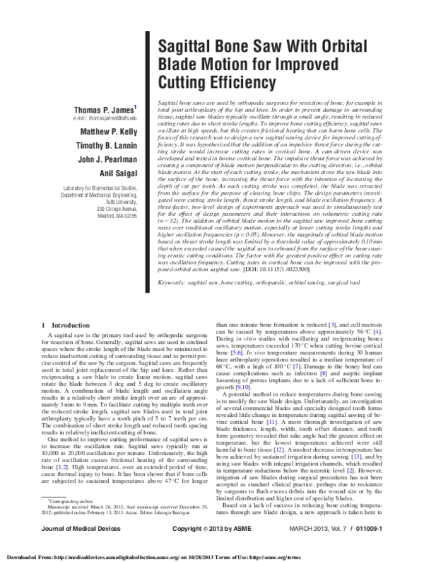 (PDF) Sagittal Bone Saw With Orbital Blade Motion for Improved Cutting