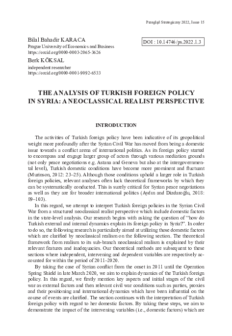 (PDF) The Analysis of Turkish Foreign Policy in Syria: A Neoclassical ...