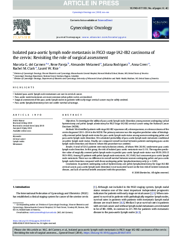 (PDF) Isolated para-aortic lymph node metastasis in FIGO stage IA2-IB2 ...