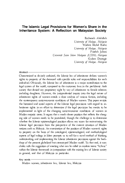 (PDF) The Islamic Legal Provisions for Women’s Share in the Inheritance ...