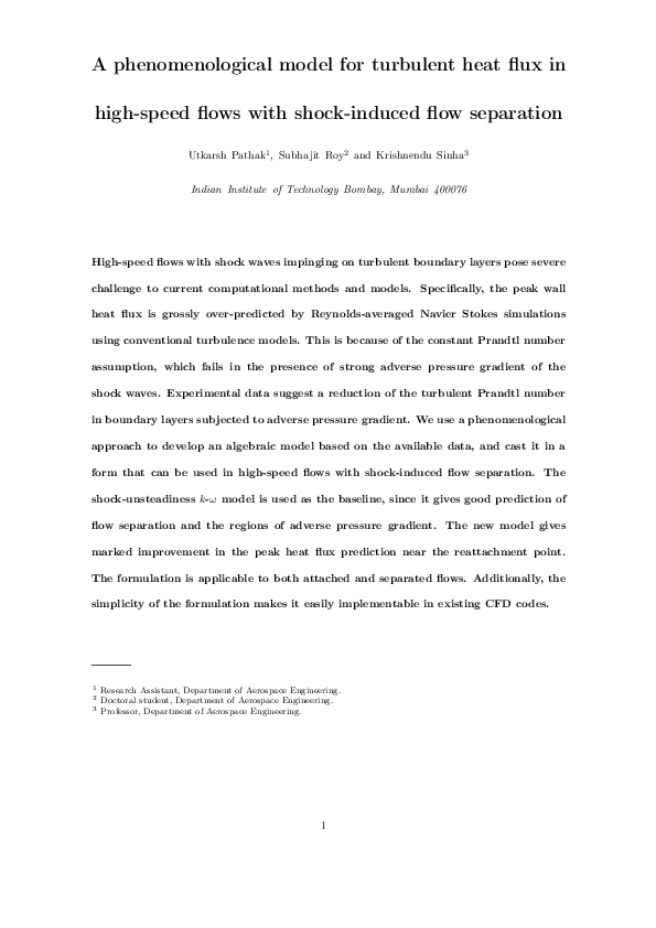 (PDF) A Phenomenological Model for Turbulent Heat Flux in High-Speed ...