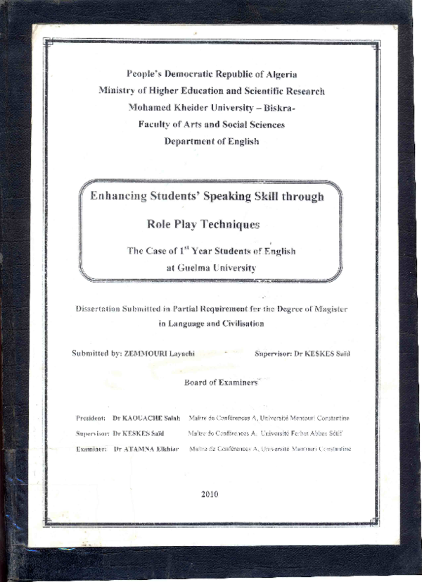 (PDF) Enhancing Students’ Speaking Skill through Role Play ...