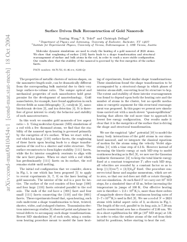 (PDF) Surface Driven Bulk Reconstruction of Gold Nanorods