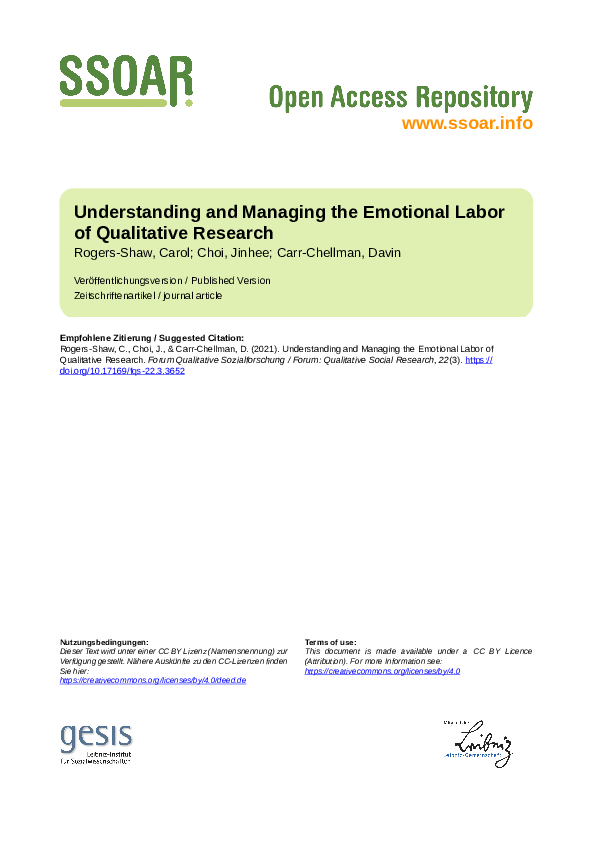 (PDF) Understanding and Managing the Emotional Labor of Qualitative ...