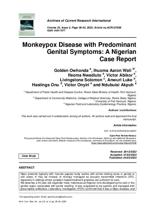 (PDF) Monkeypox Mimicking STI: A Nigerian Case Study