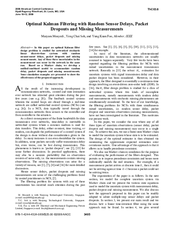 (PDF) Optimal Kalman filtering with random sensor delays, packet ...
