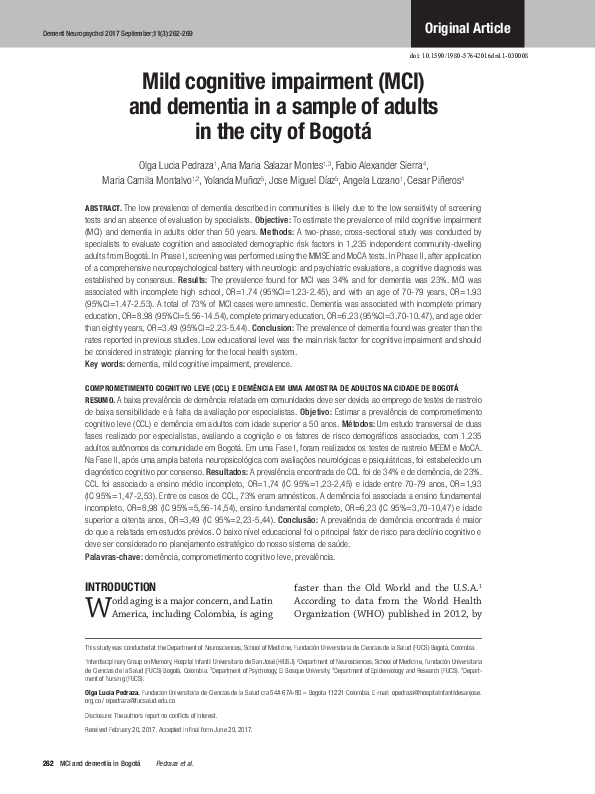 (PDF) Mild cognitive impairment (MCI) and dementia in a sample of ...