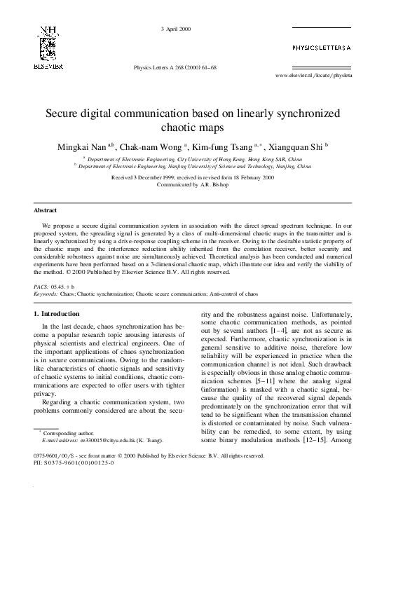 (PDF) Secure digital communication based on linearly synchronized ...