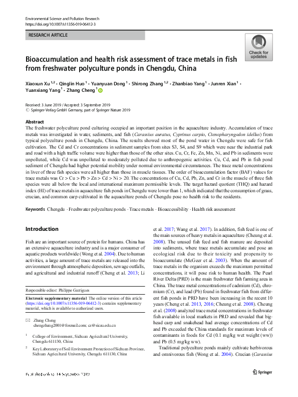 (PDF) Bioaccumulation and Health Risk Assessment of Heavy Metals in the ...