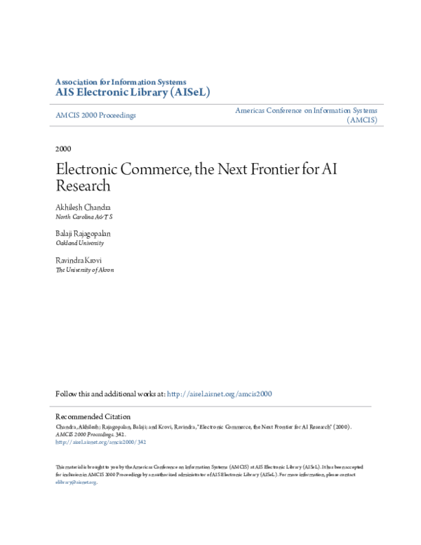 (PDF) Electronic Commerce, the Next Frontier for AI Research