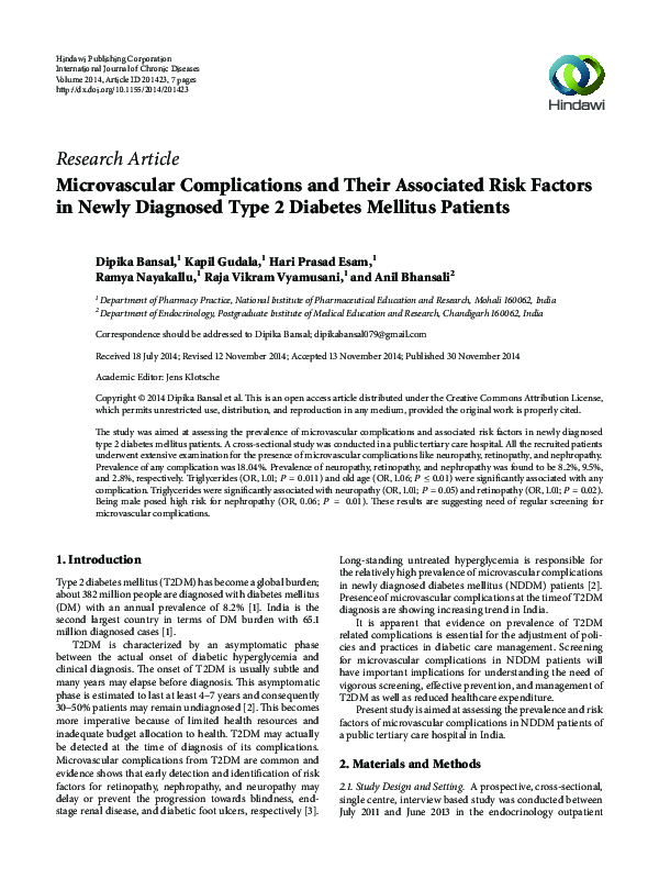 (PDF) Microvascular Complications and Their Associated Risk Factors in ...