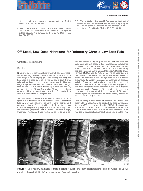 (PDF) Off-Label, Low-Dose Naltrexone for Refractory Chronic Low Back Pain