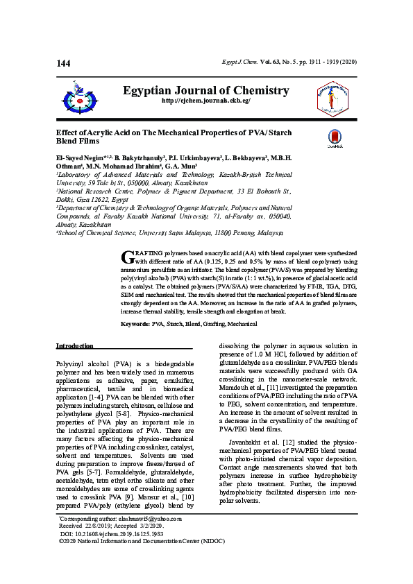 (PDF) Effect of acrylic acid on the mechanical properties of PVA ...