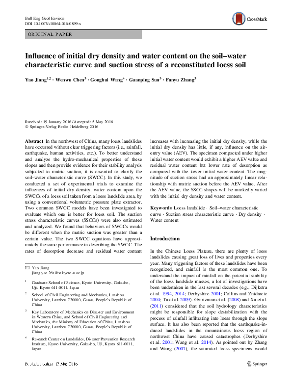 (PDF) Influence of initial dry density and water content on the soil ...