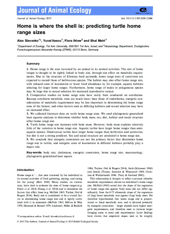 (PDF) Home is where the shell is: predicting turtle home range sizes