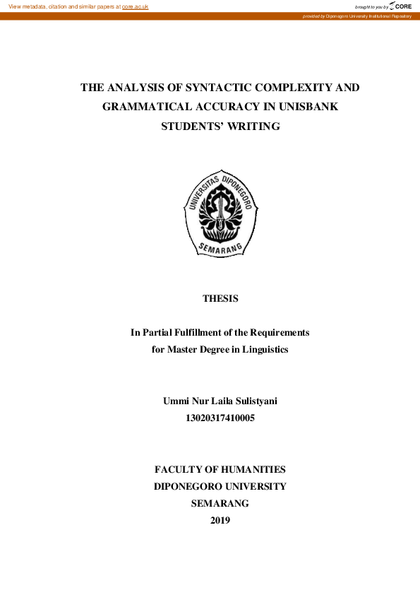 (PDF) The Analysis of Syntactic Complexity and Grammatical Accuracy in ...