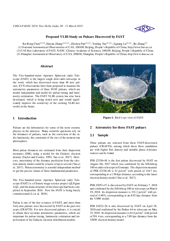 (PDF) Proposed VLBI Study on Pulsars Discovered by FAST