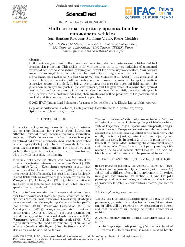 (PDF) Multi-criteria trajectory optimization for autonomous vehicles