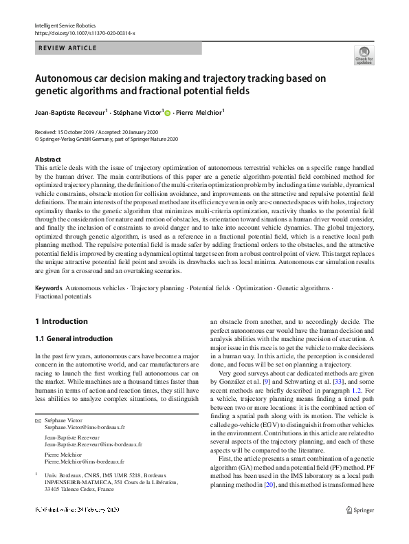 (PDF) Autonomous car decision making and trajectory tracking based on ...
