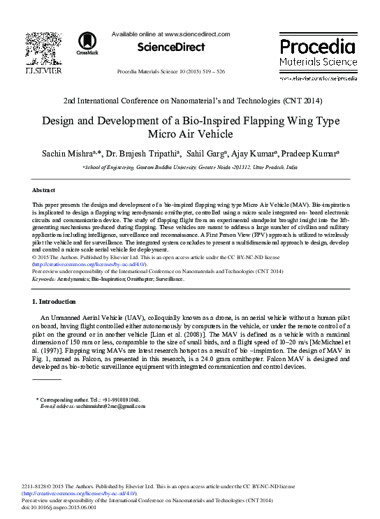 (PDF) Design and Development of a Bio-Inspired Flapping Wing Type Micro ...