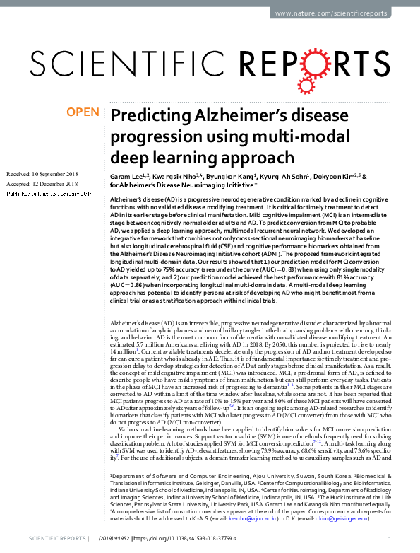 (PDF) Predicting Alzheimer’s disease progression using multi-modal deep ...