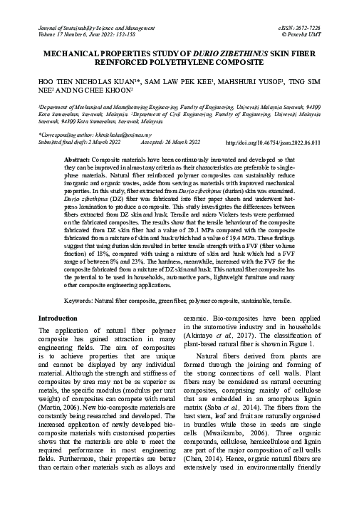 (PDF) Mechanical Properties Study of Durio Zibethinus Skin Fiber ...