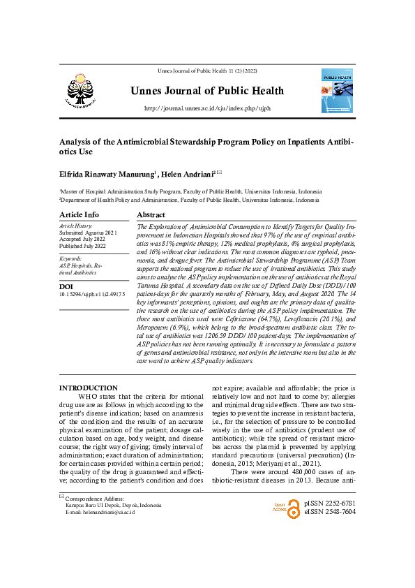 (PDF) Analysis of the Antimicrobial Stewardship Program Policy on ...