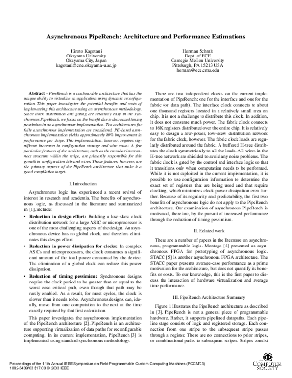 (PDF) Asynchronous PipeRench: architecture and performance evaluations