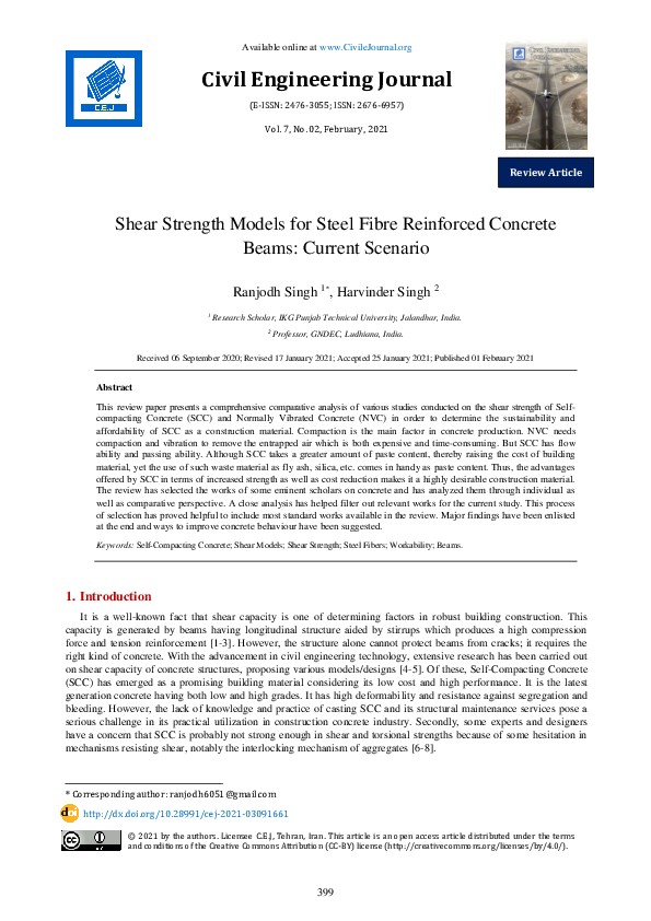 (PDF) Shear Strength Models for Steel Fibre Reinforced Concrete Beams ...