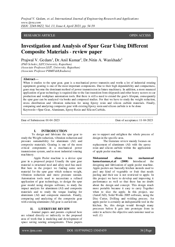 (PDF) Investigation and Analysis of Spur Gear Using Different Composite