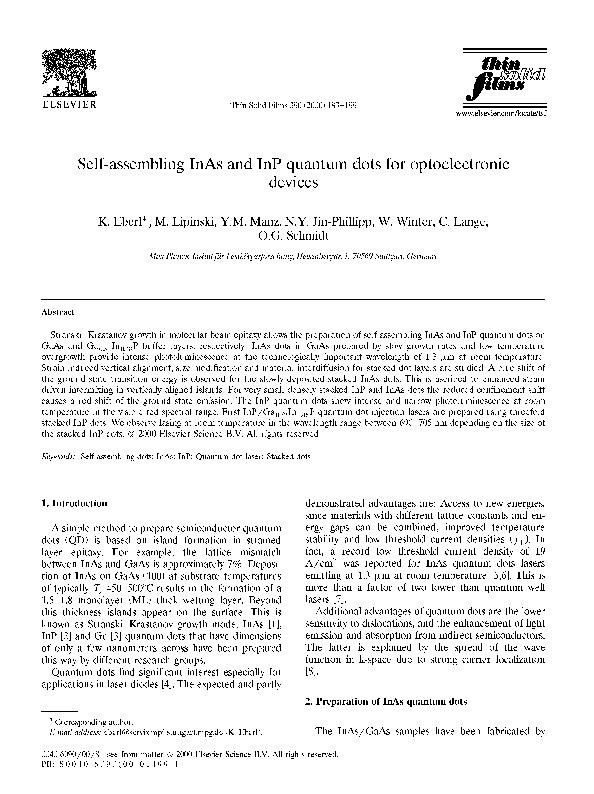 (PDF) Self-assembling InAs and InP quantum dots for optoelectronic devices