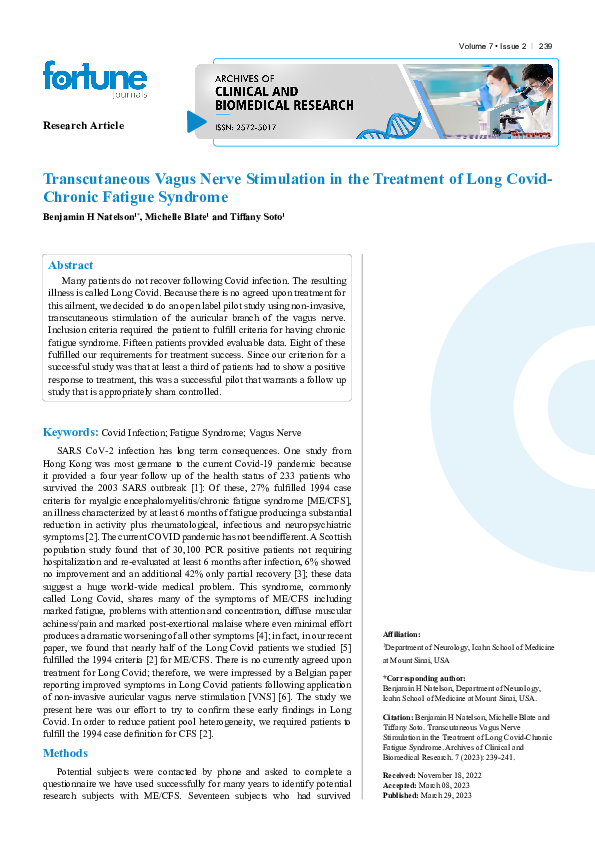 (PDF) Transcutaneous Vagus Nerve Stimulation in the Treatment of Long ...