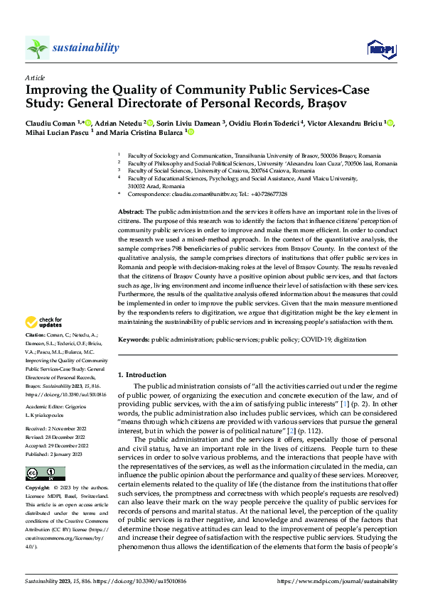 (PDF) Improving the Quality of Community Public Services-Case Study ...