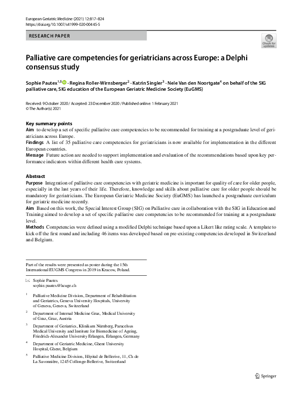 (PDF) Palliative care competencies for geriatricians across Europe: a ...