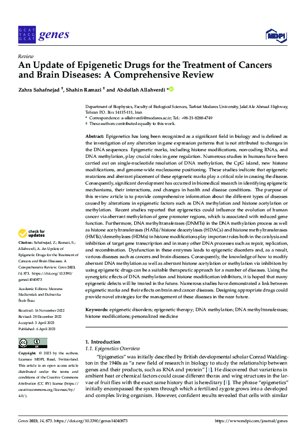 (PDF) An Update of Epigenetic Drugs for the Treatment of Cancers and ...